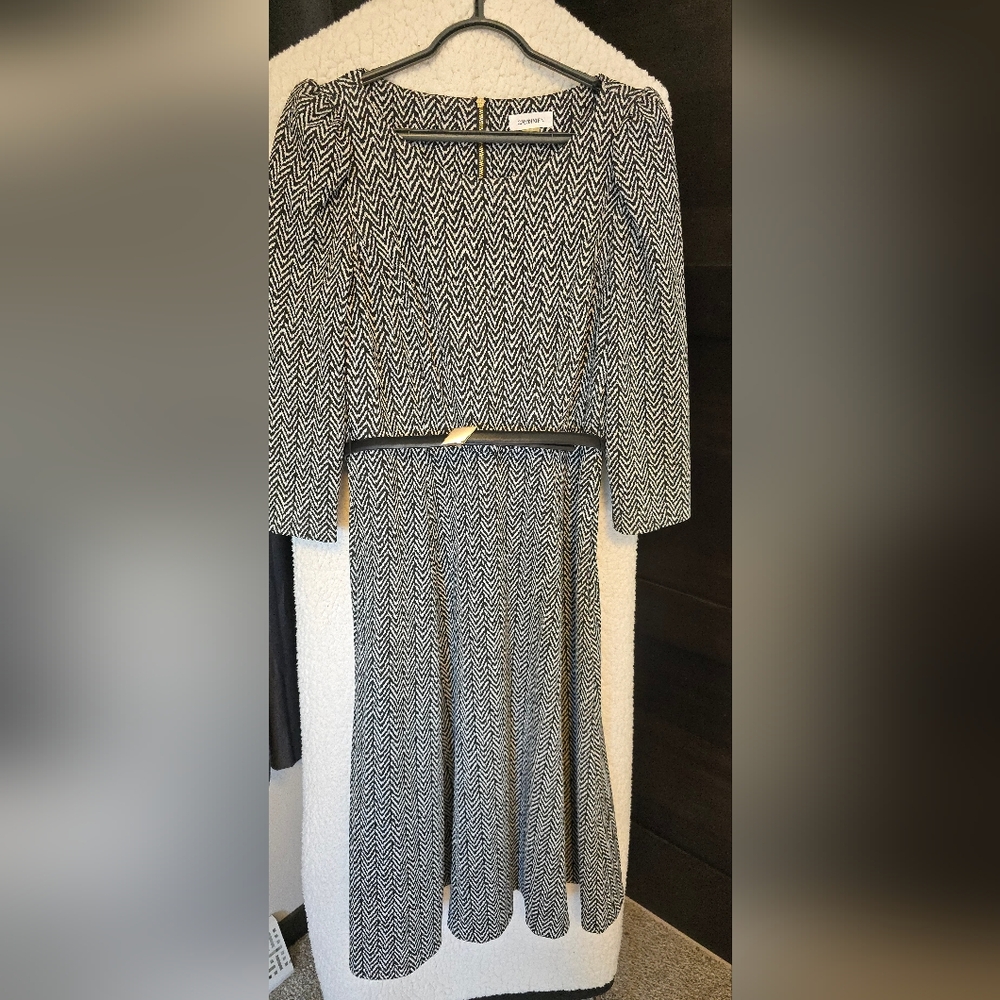 Calvin Klein Black and White Chevron Dress